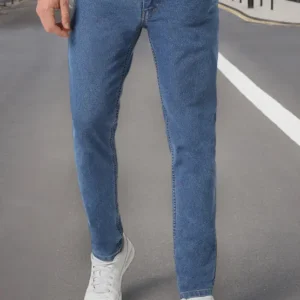Men Slim Mid Rise Light Blue Jeans